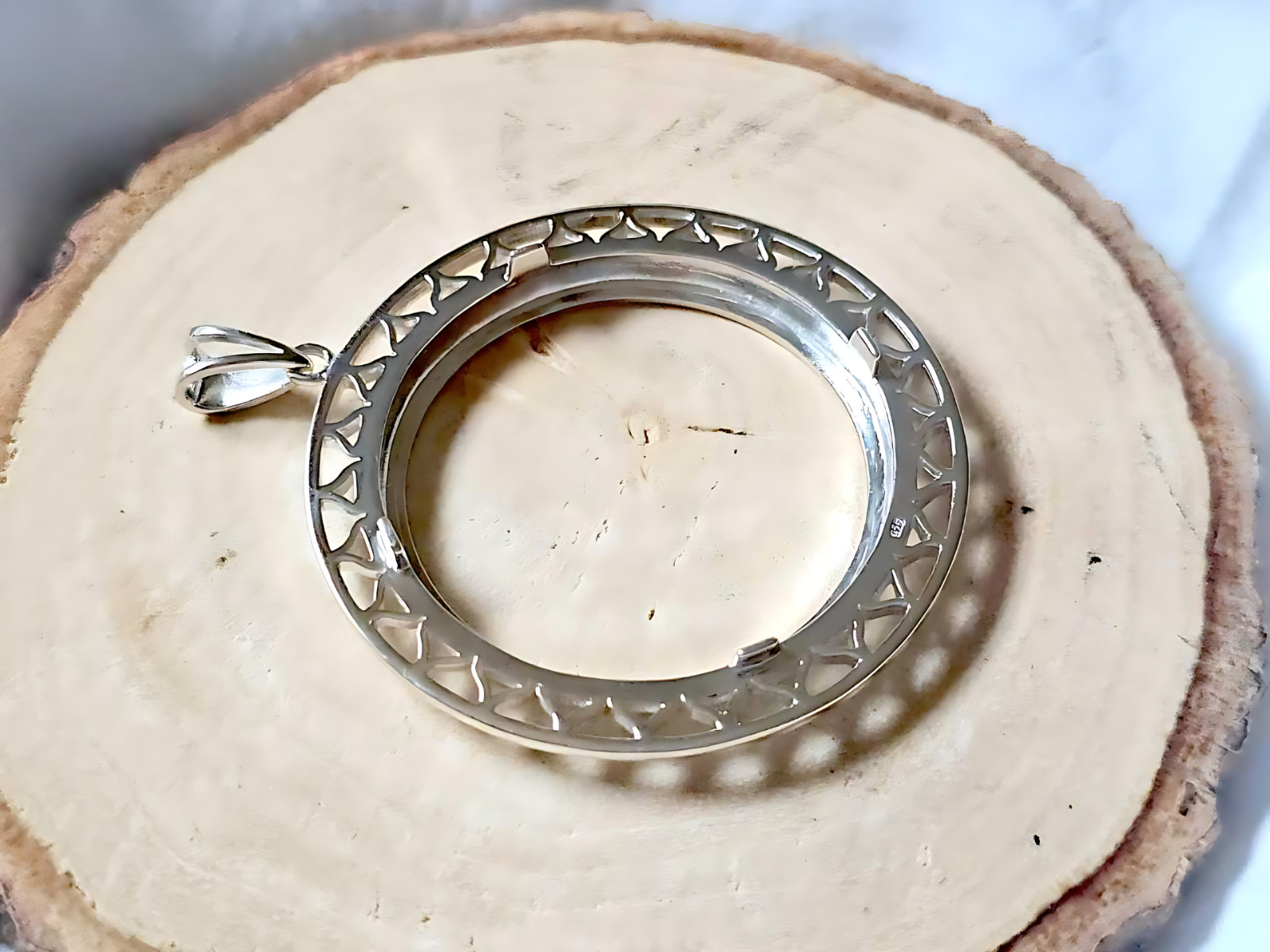 925 Sterling Silver Prong Back Filigree Edge Bezel for 36mm Coins