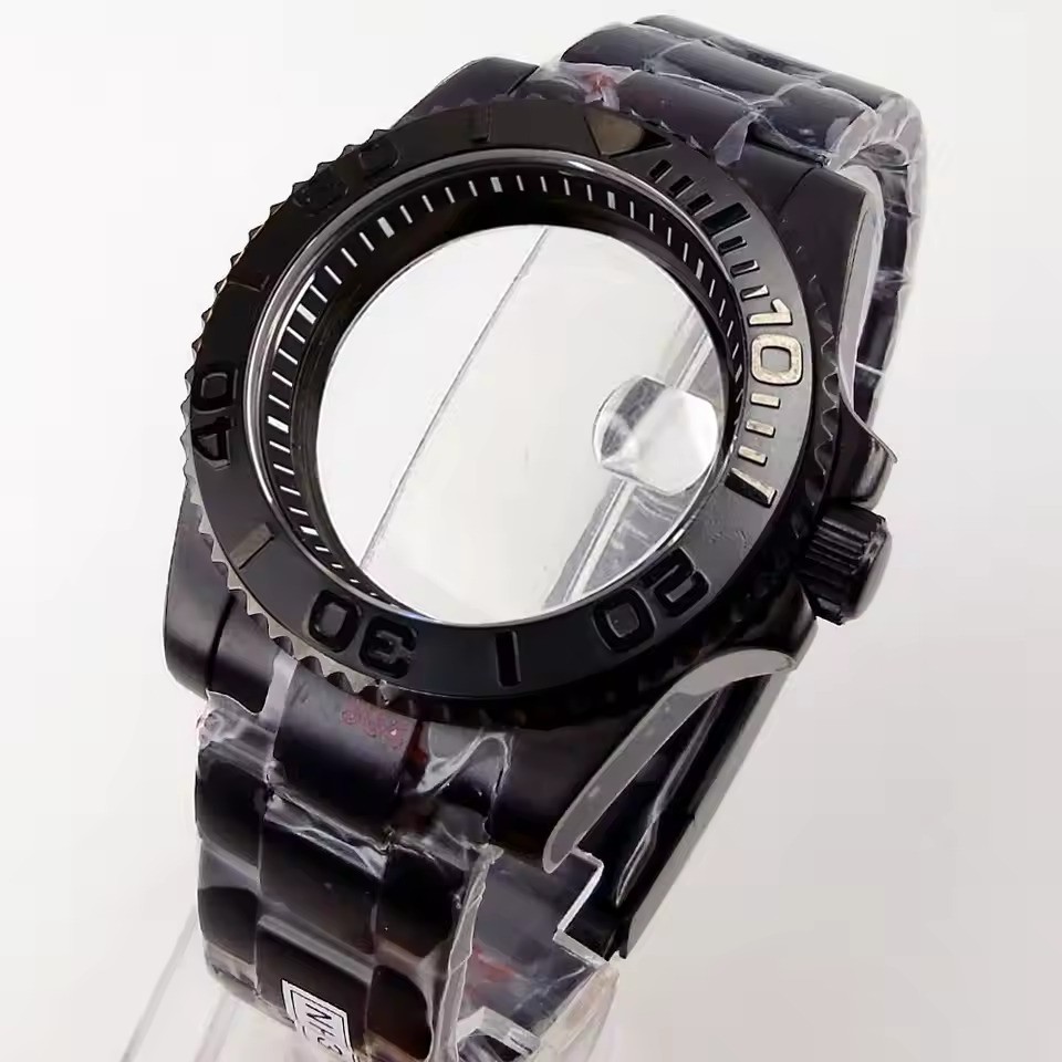 40mm Black Stainless Watch Case Sapphire For NH35 NH36 ETA2824 PT5000 Movement