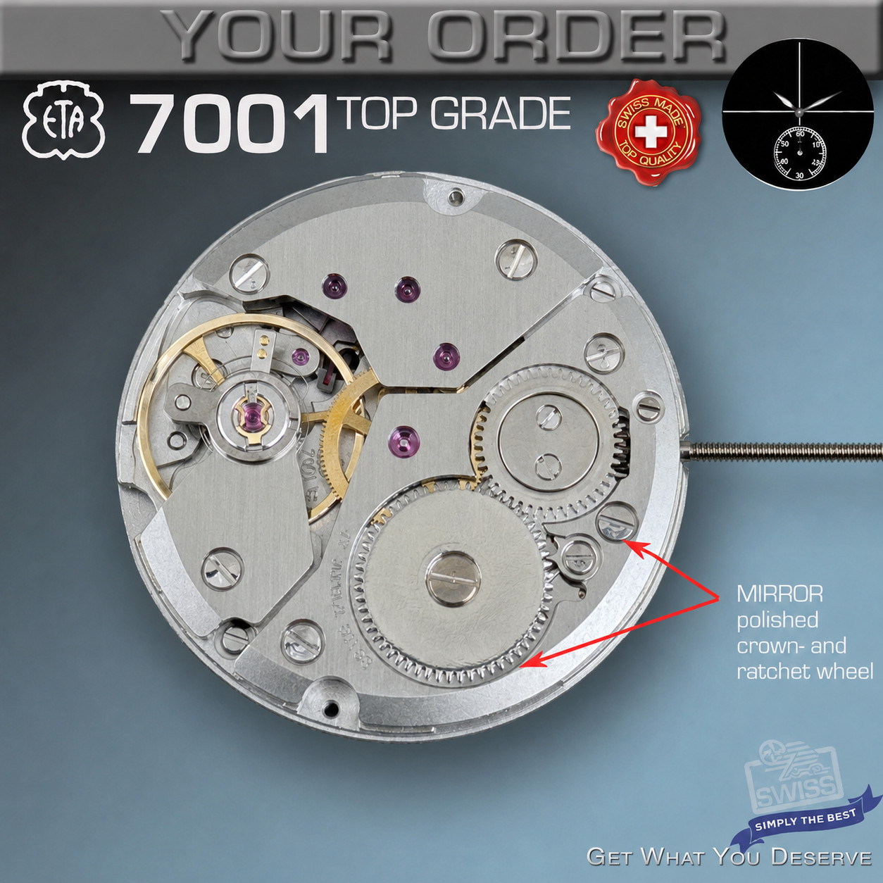 MOVEMENT ETA 7001, TOP GRADE, h2 SWISS MADE (comp. D100)