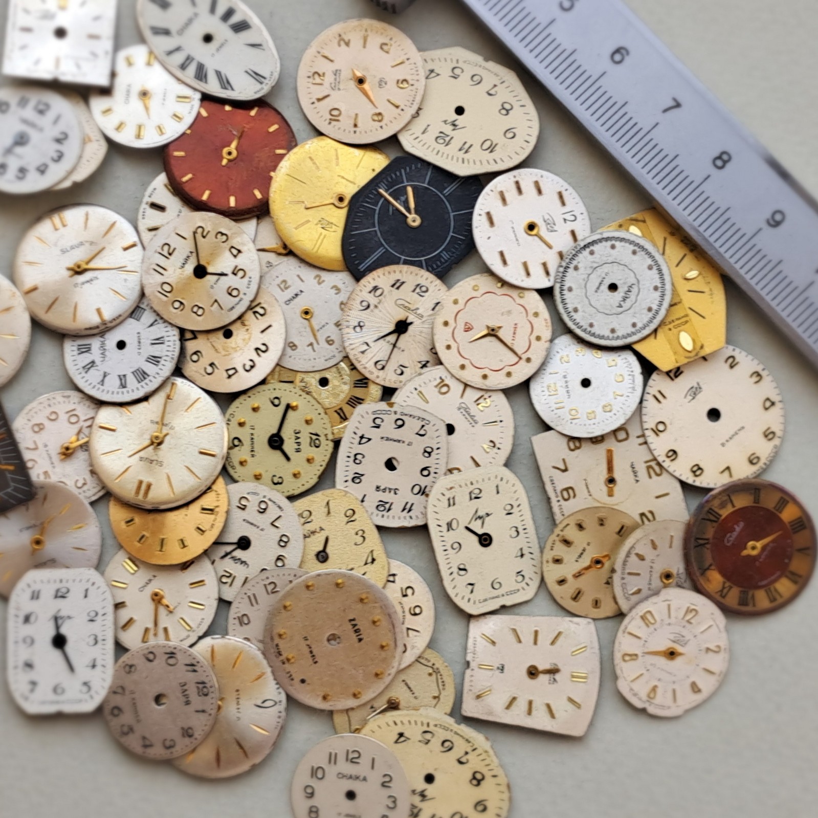 Lot of 53 Vintage Watch Dials • Mixed Shapes & Colors • USSR/Soviet • Steampunk