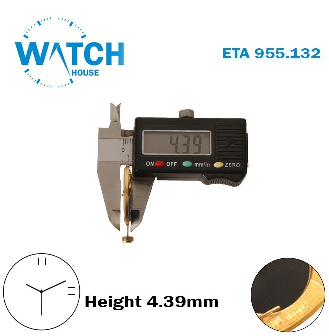 ETA 955.132 Swiss Made Movement-White Day At 12 &Date Disk At 3-H:4.39mm-3 Hands