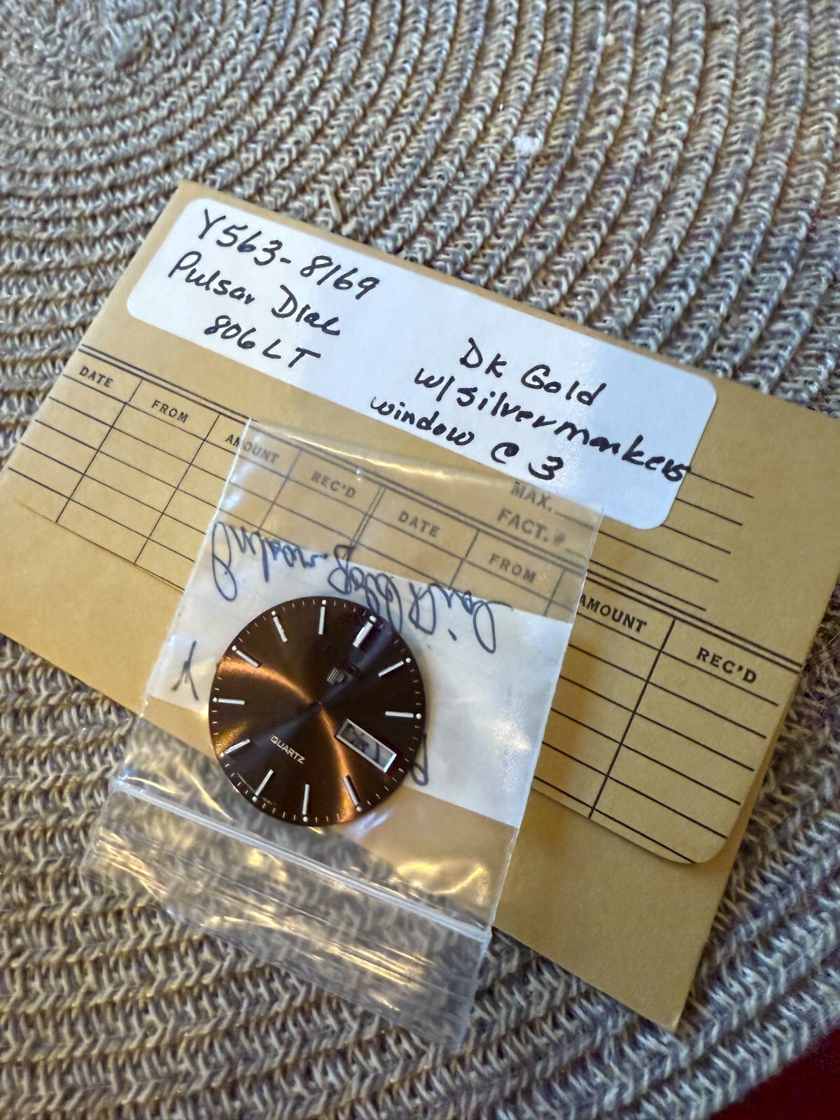 NEW VTG 1970’s 80’s Pulsar Quartz Watch Dial Dark Gold w/ window # Y563-8169