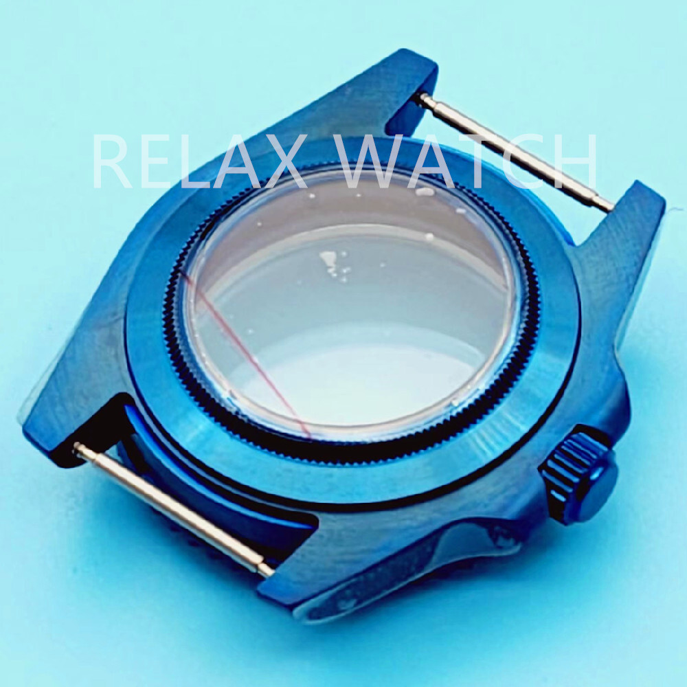 40MM PVD BLUE SS AR Sapphire Glass WATCH CASE FITS NH35 PT5000 ETA2824 Movement
