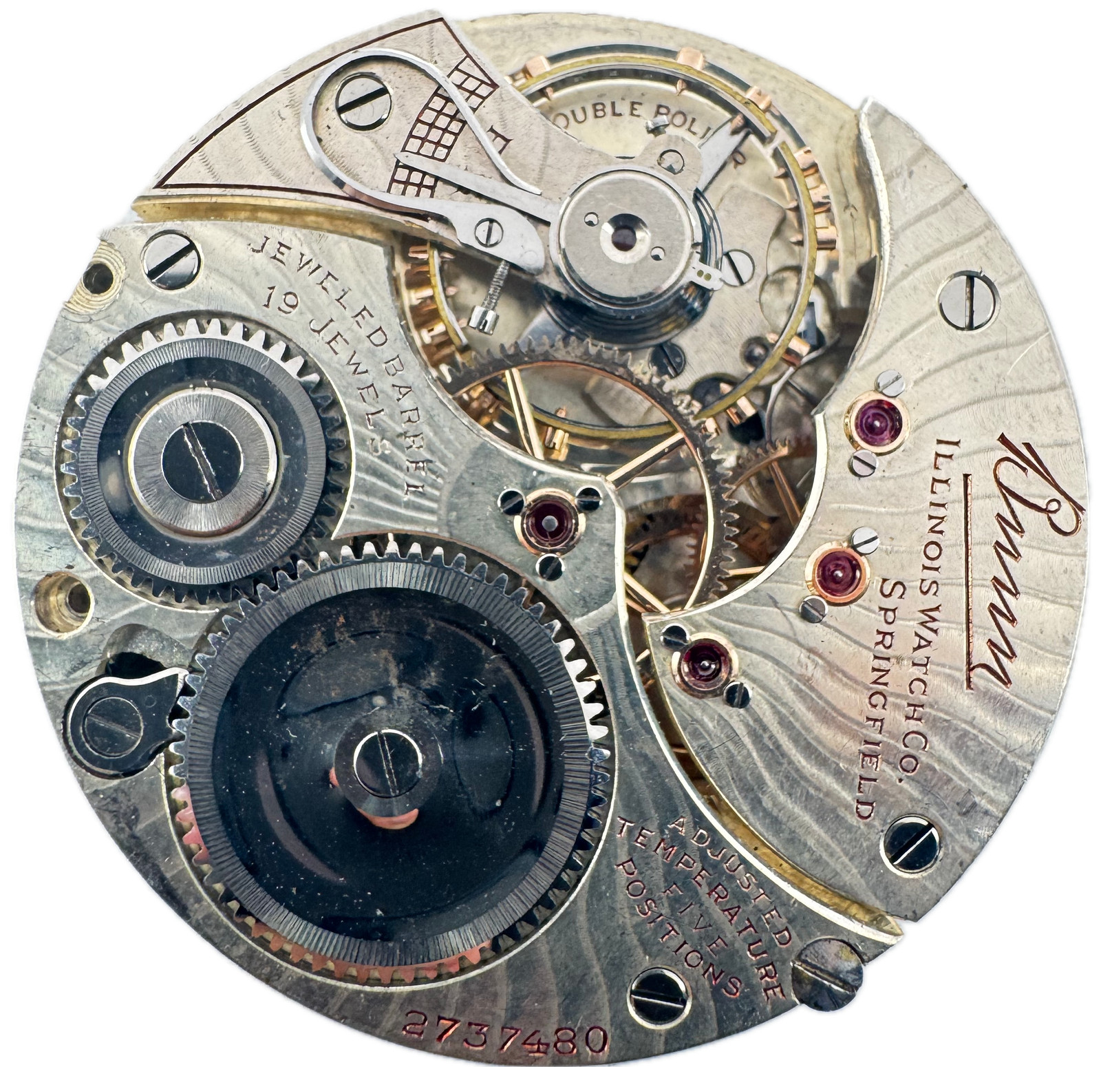 Antique 16s 1915 Illinois Heavy Arabic Sunray Pocket Watch Movement Bunn USA 19J