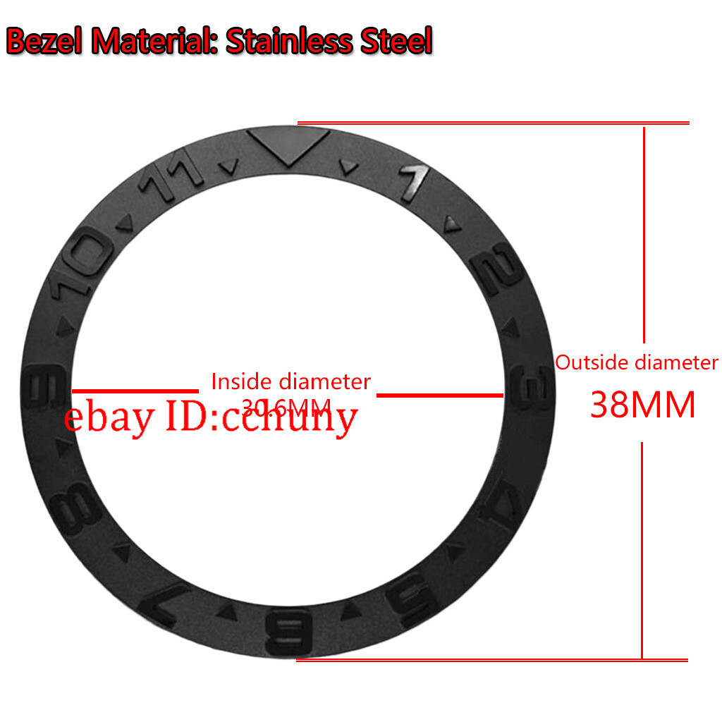 38mm silver rose gold black golden steel bezel insert for 40mm mens watch
