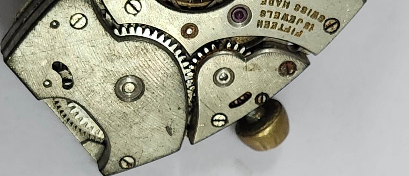 15-Jewel Rectangular Watch Movement & Stainless Steel Back Case — Parts / Repair