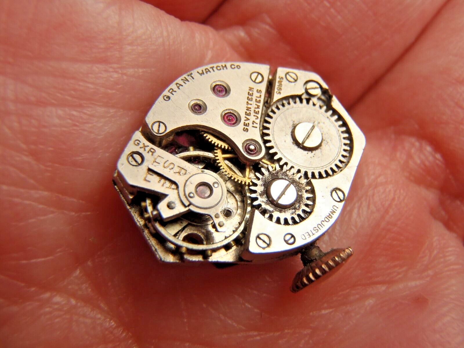 Grant GXR Watch Movement Dial Hands Stem Crown 17 Jewel Balance Rotates