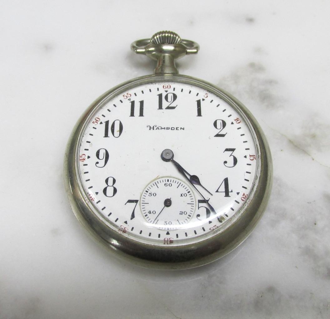 Antique 1914 Hampden Pocket Watch w/ Oresilver Case; 49mm ~ 7J ~ 4-E352