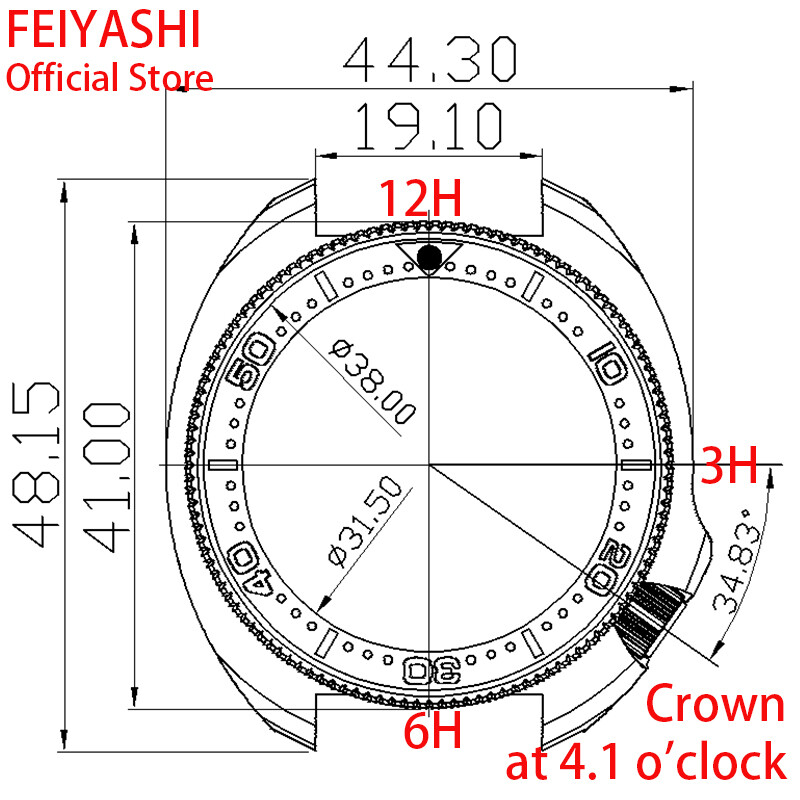 44mm NH35 Watch Cases 316L Stainless Steel For Seiko Nh35 36 Movement 28.5mmDial