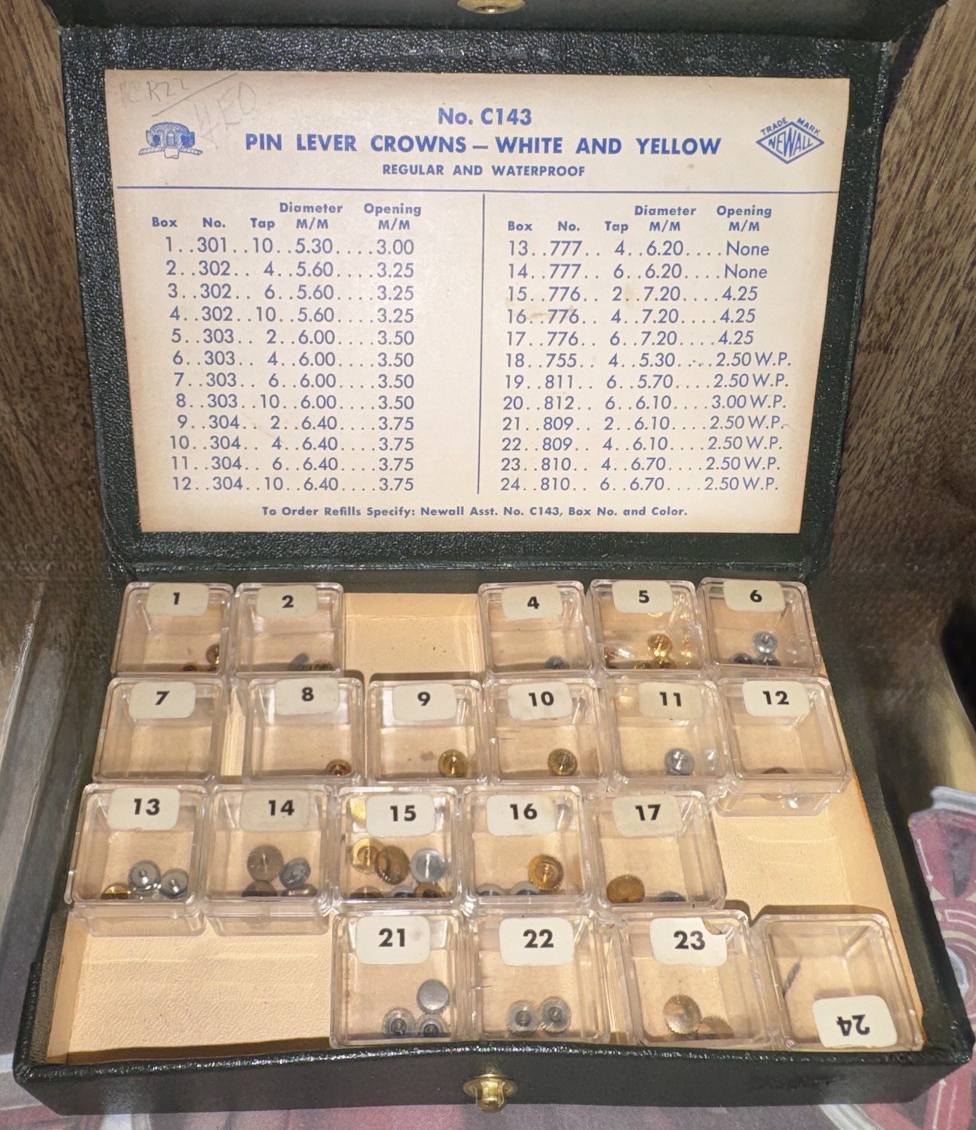 Pin Lever Crown Assortment Newall No. C143 In Original Case