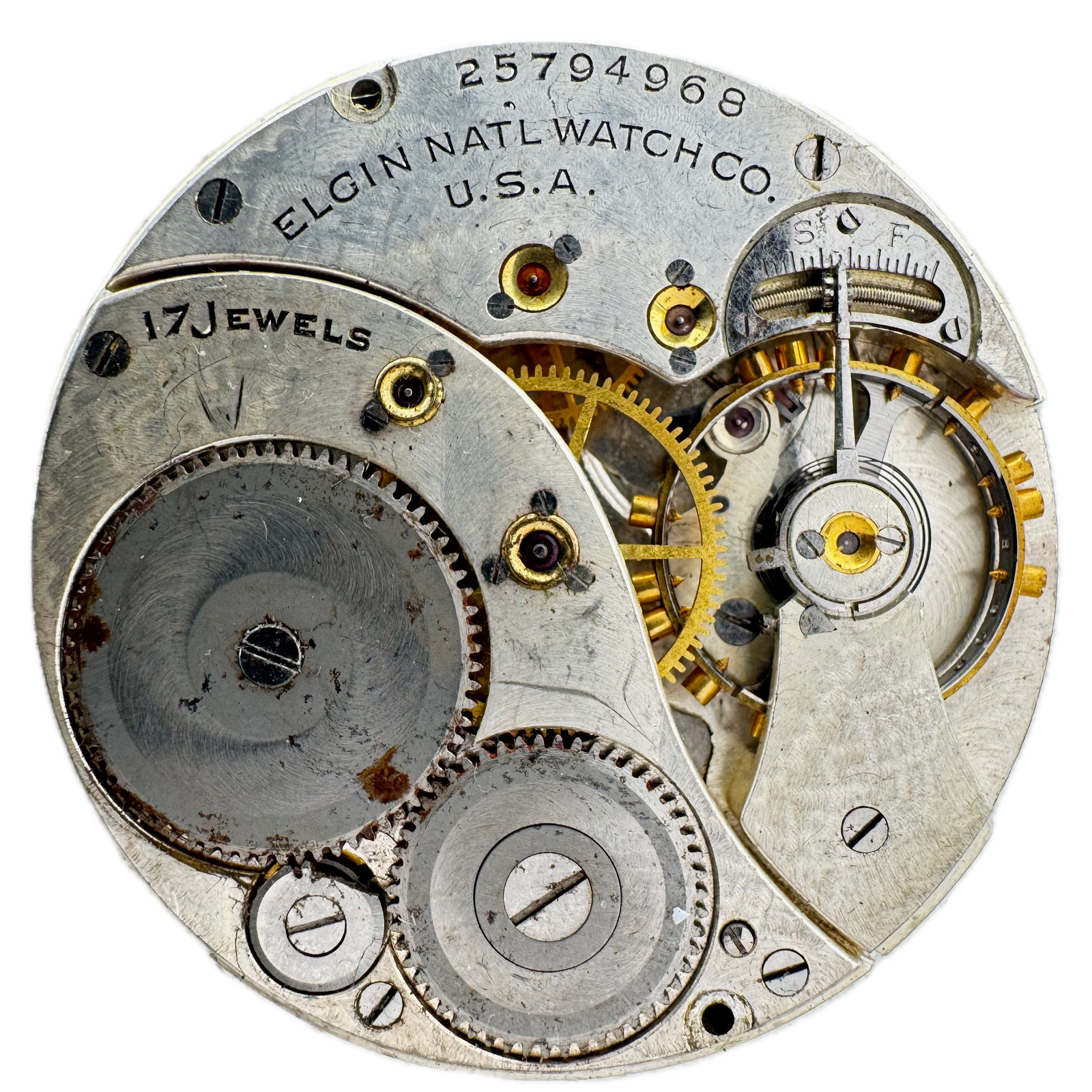Antique 12s 1923 Elgin Art Deco Single Sunk Dial 17J Pocket Watch Movement 345