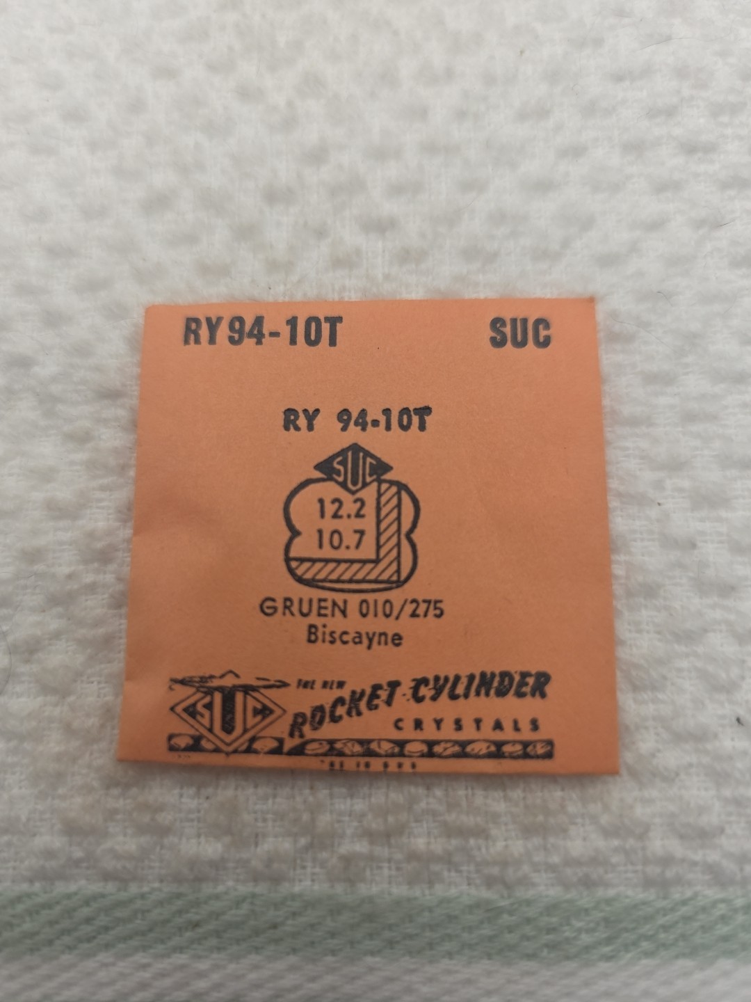 SUC Rocket Cylinder Watch Crystal RY94-10T Gruen 010/275 Biscayne CF311-16H