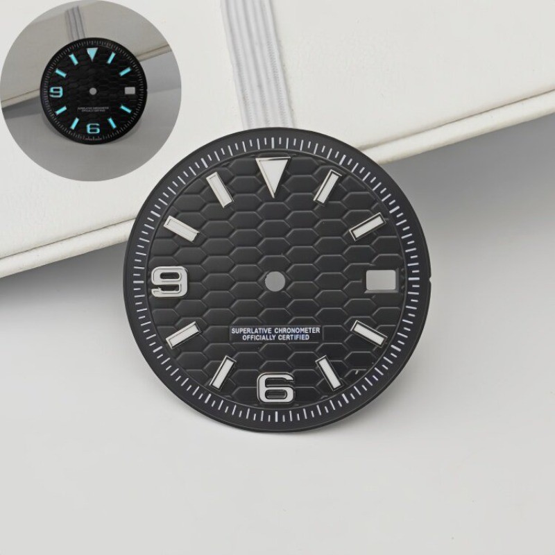 31mm/28.5mm NH35 Dial Black S-logo Blue Lume Dial for NH36 Movement Watch Parts