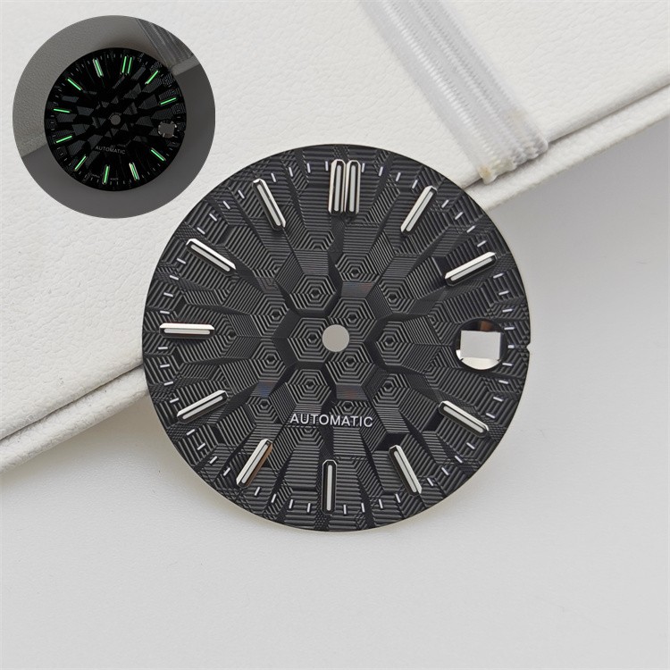 NH35 Dial 28.5mm Architectural Dial Green Lume Fit for NH36 Movement Watch Parts