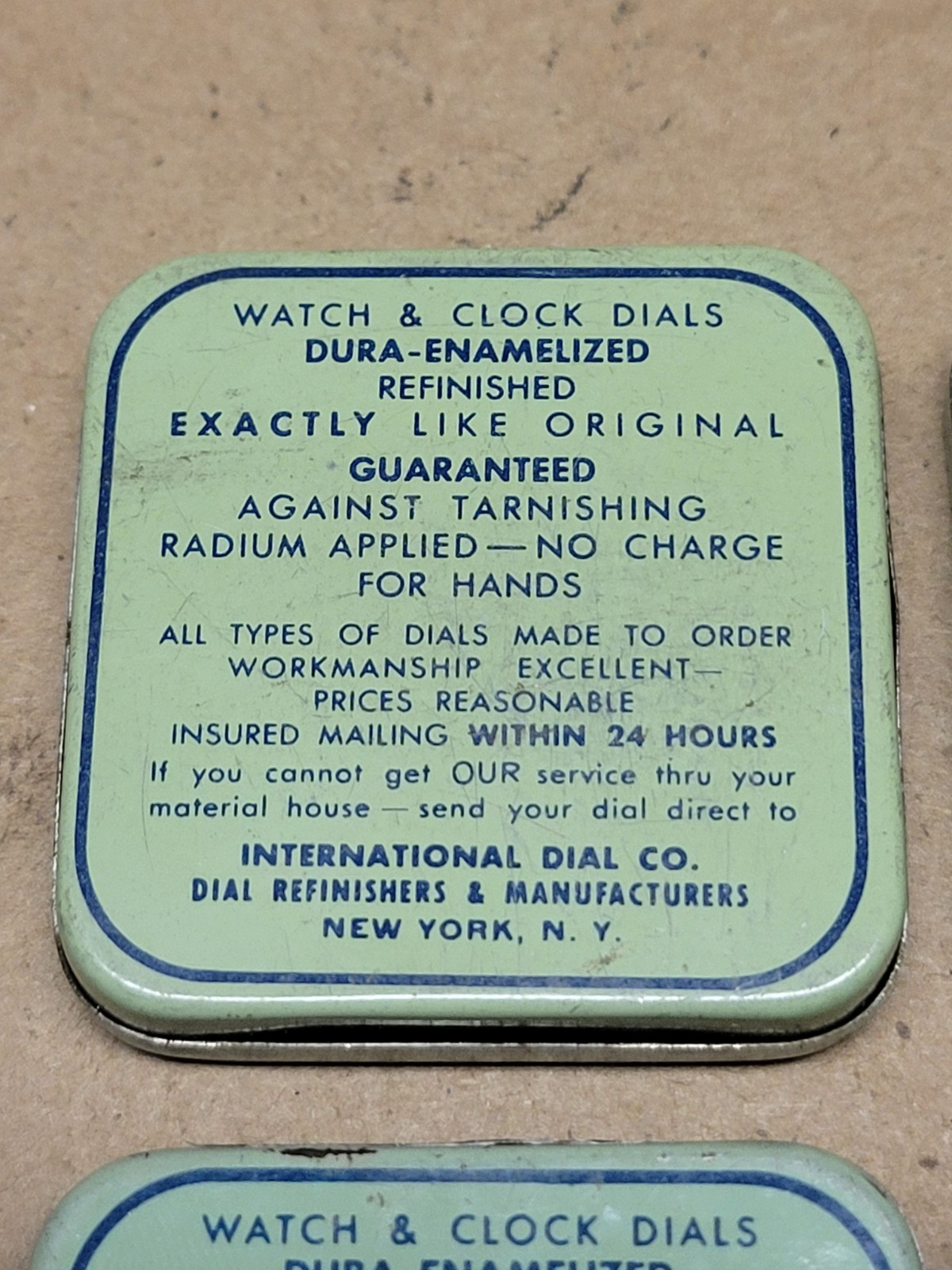 4 International Dial Co Watchmaker Small Parts Storage Tins Metal Tin + 2 Extra
