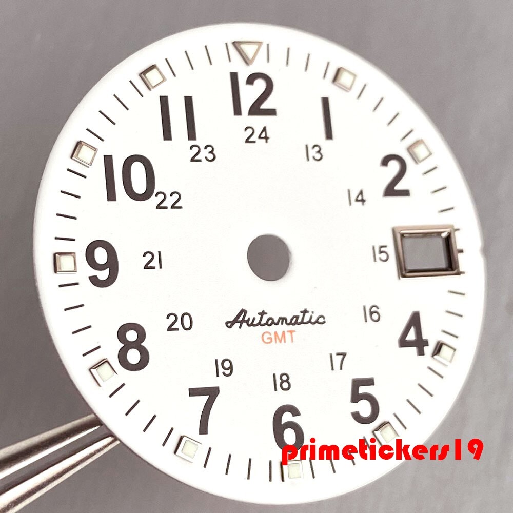 29mm Automatic GMT Pilot Watch Dial+Hands Date Green Lume Wristwatch Mod Parts