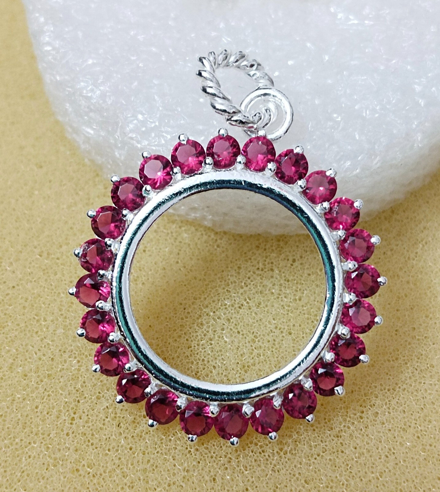 925 Sterling Silver Round Blank Bezel Pendant setting prong Cubic pink CZ Tools