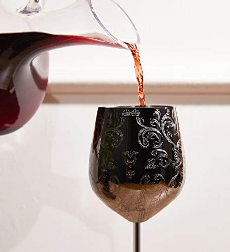 Stainless Steel Wine Glasses With Black Plated,etched with intricate and