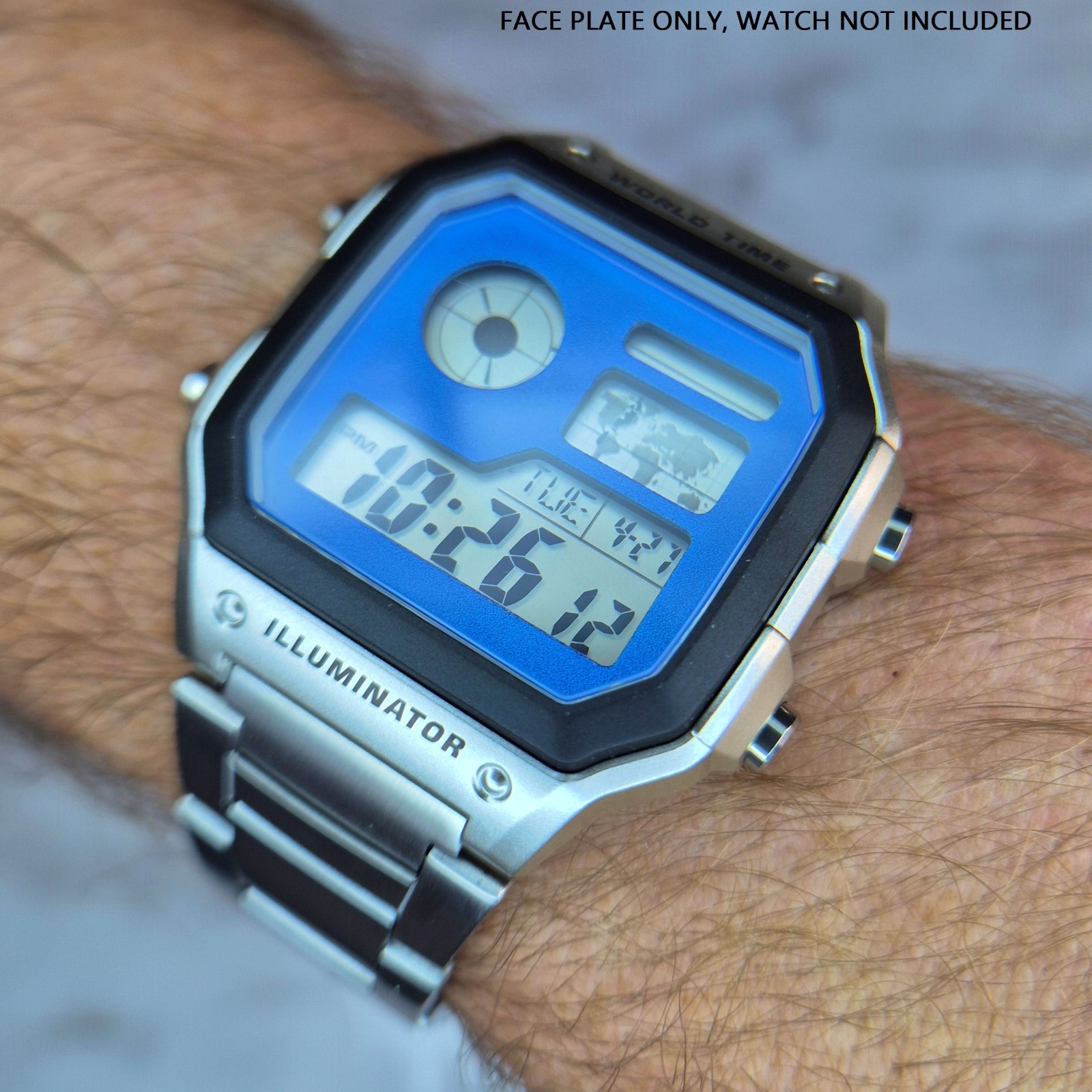 Laser-cut Anodised Aluminium Face Plate for Casio AE-1200 (Casio Royale), Blue
