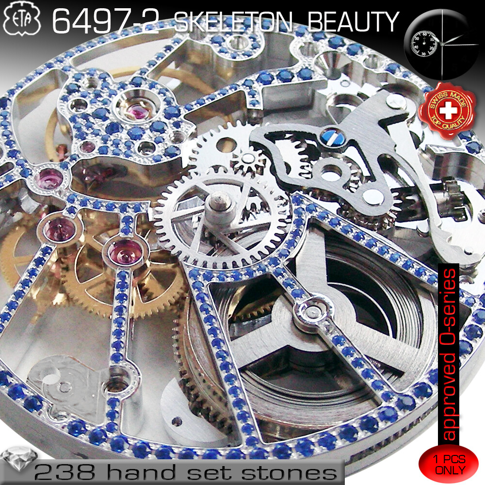 MOVEMENT ETA UNITAS 6497-2, BL109, SPIDER SKELETON, BLUE STONE DECORATED, SWISS