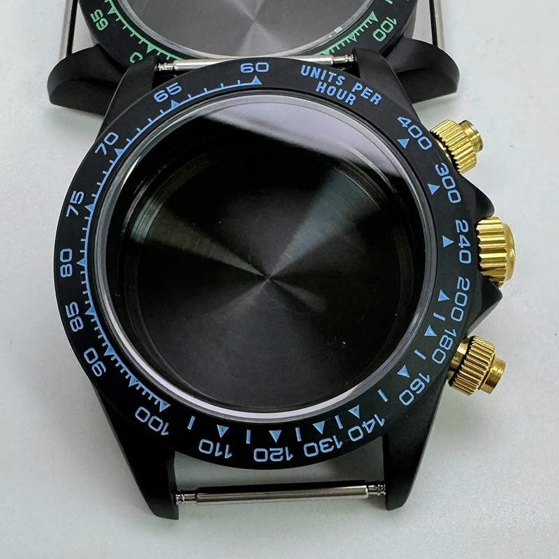 39mm Steel Watch Case Black Sapphire Glass Bezel For VK63 Movement Mod Parts