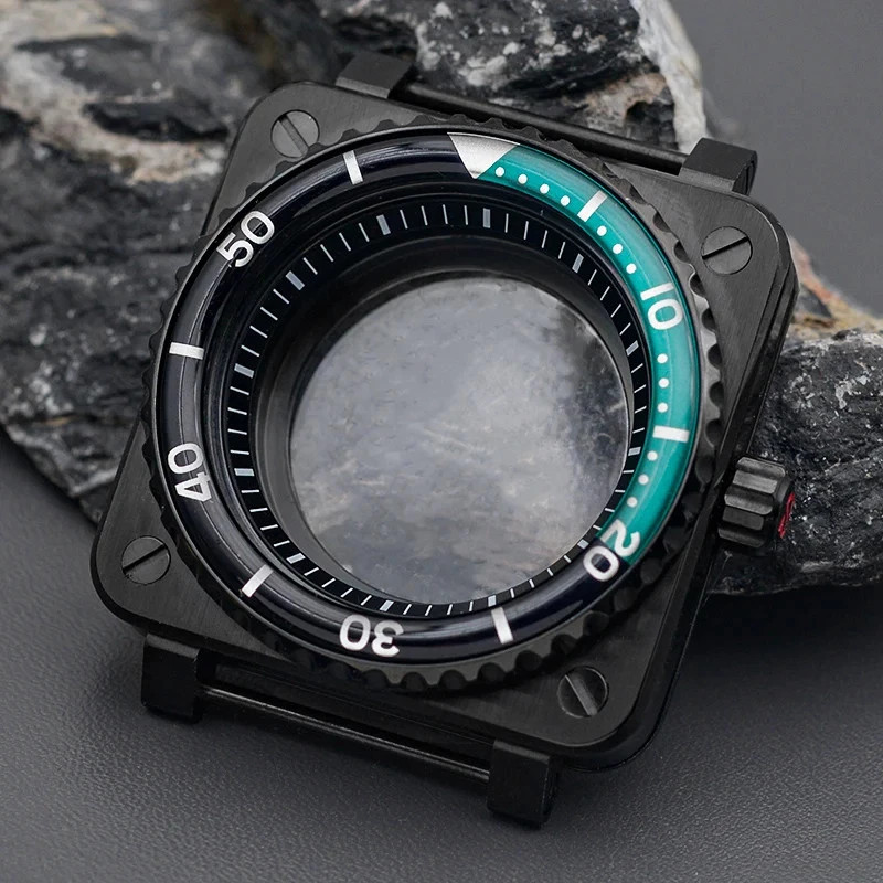 Steel Watch Case for NH35 NH36 NH34 Black Square Sapphire Glass Mod Parts New