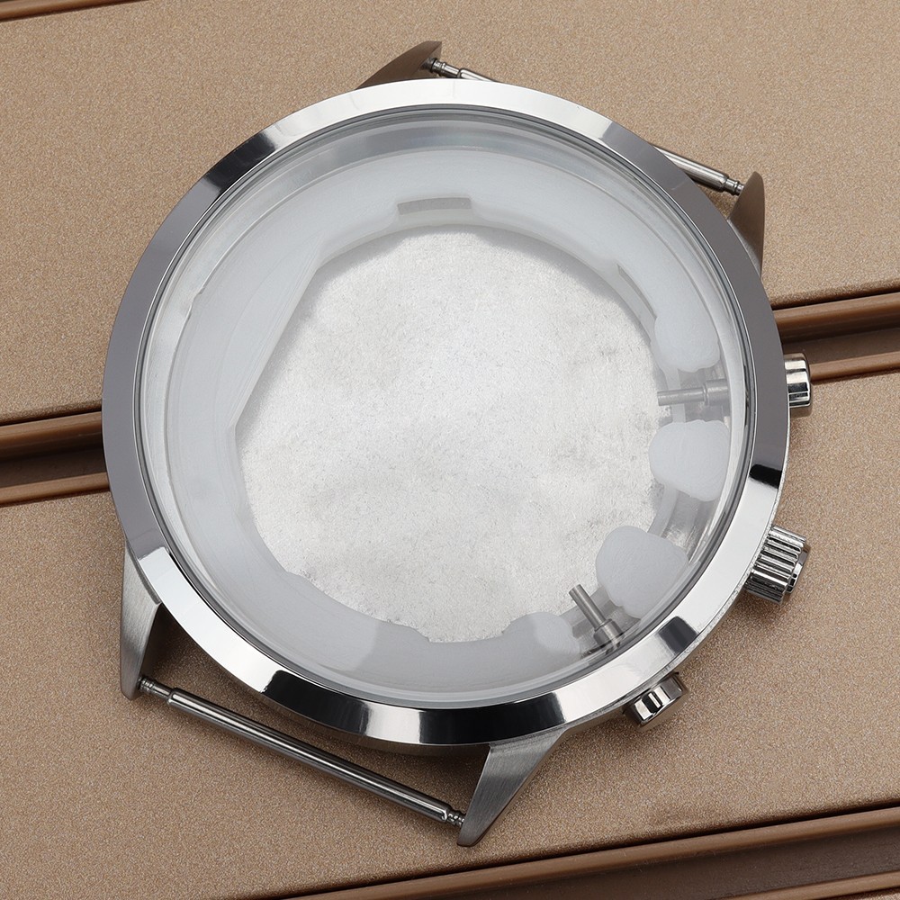 46.8mm Brushed Watch Cases Retro 316L Stainless 10ATM For Seiko VD53 Movement