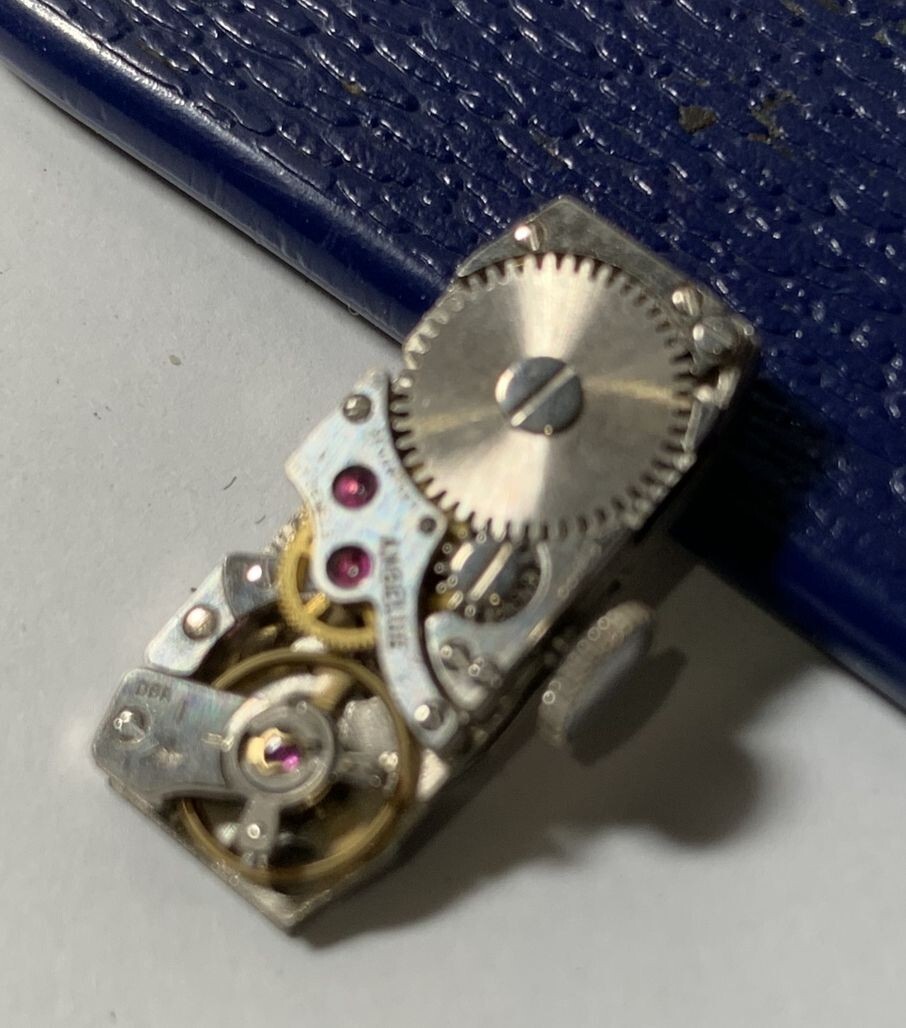 1950s Angelus Watch Co Ladies 17J Swiss Baguette FHF 59 Movement Dial Hands RUNS