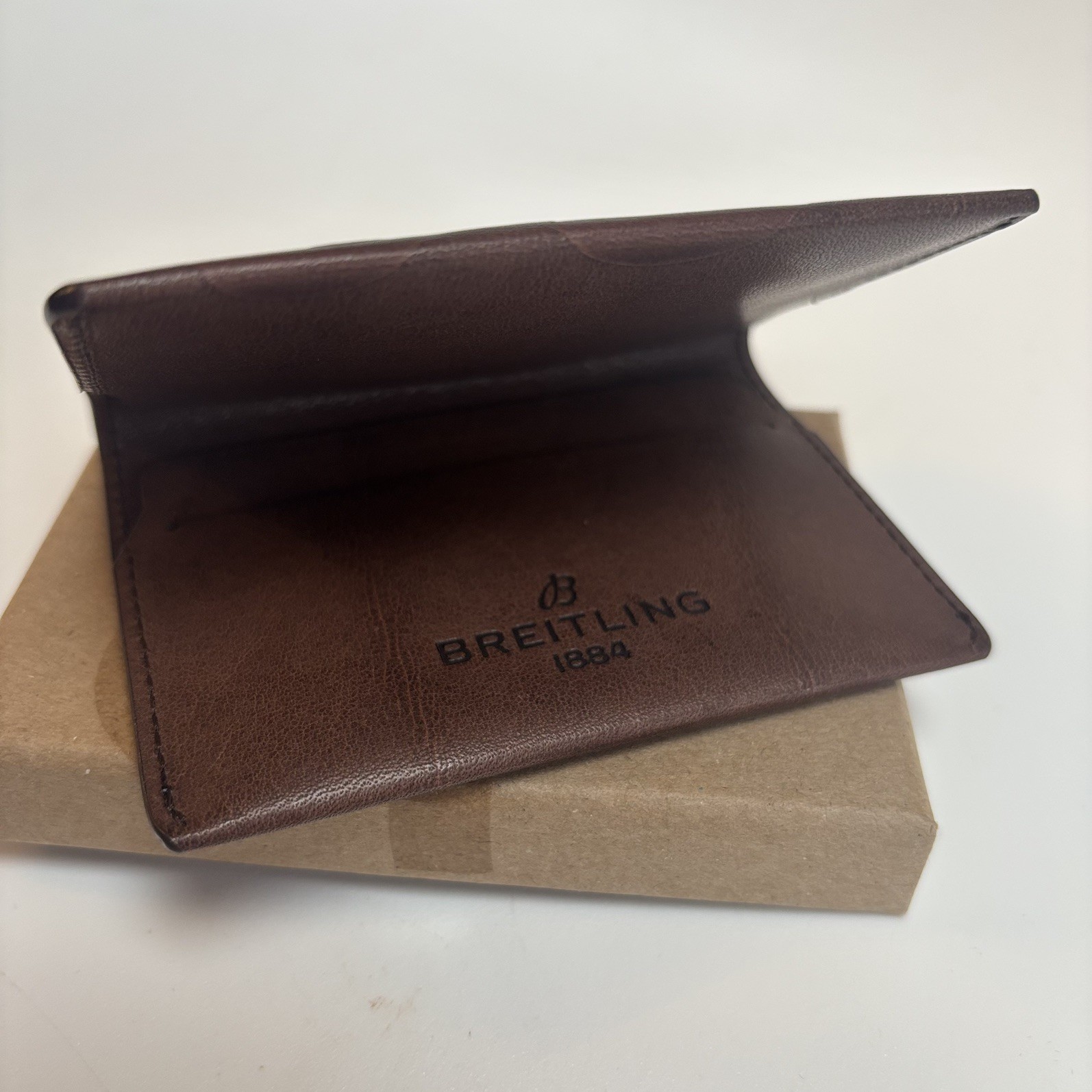 Breitling wristwatch related gift. Brown Leather Card Holder Wallet