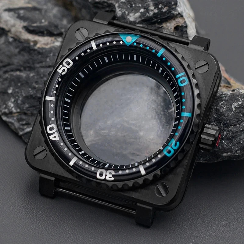 Steel Watch Case for NH35 NH36 NH34 Black Square Sapphire Glass Mod Parts New