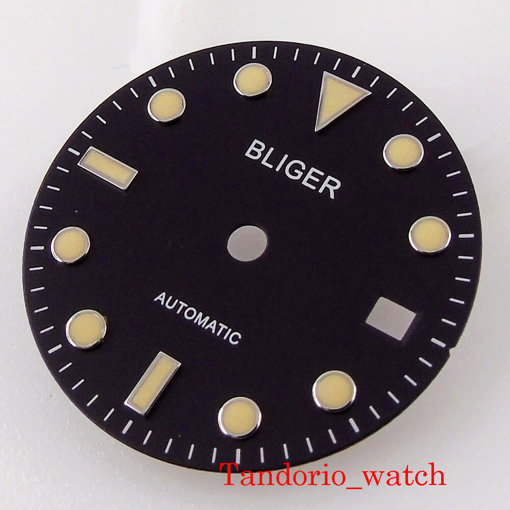 28.5mm Black Dial Yellow Marks Green Luminous Fit MIYOTA 8215 ETA 2824 2836