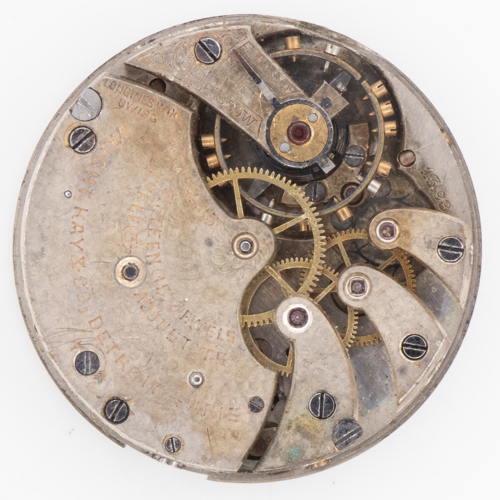 Wright, Kay & Co. / Longines 13.98 15-Jewel Antique Pocket Watch Movement, Runs