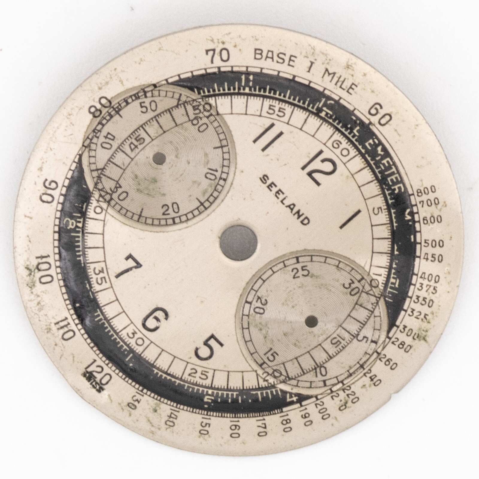 Vintage Seeland 30.8 mm Silvertone Two-Register Chronograph Wristwatch Dial