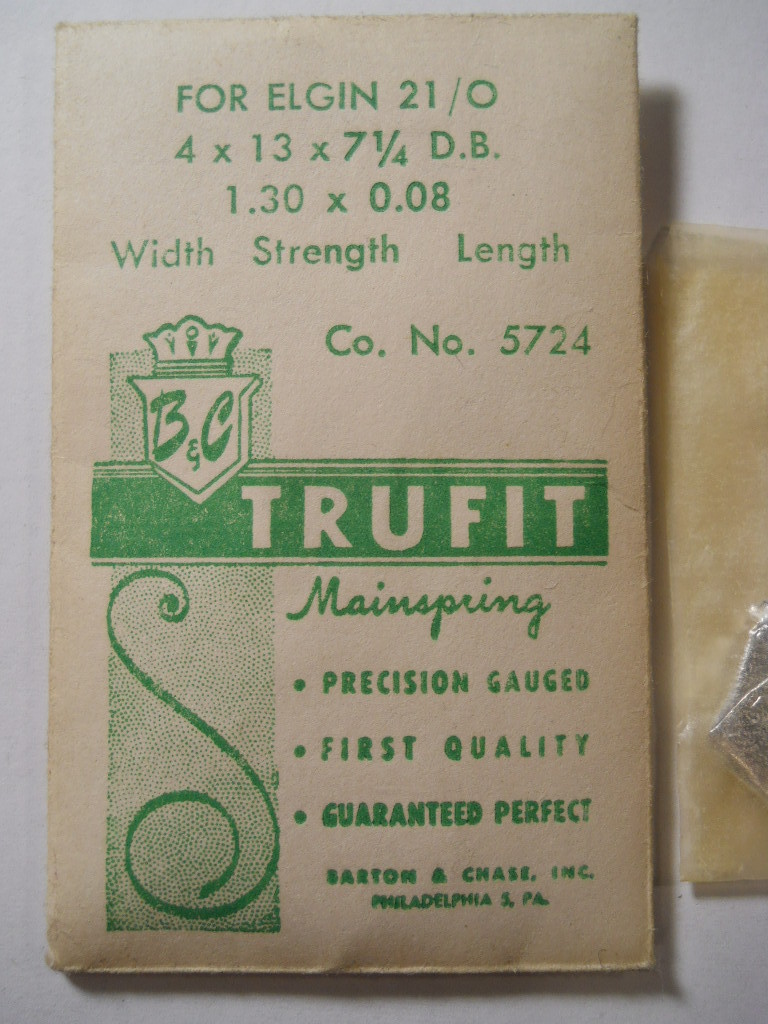 B & C TRUFIT ELGIN 21/0 5724 Watch Mainspring 4 x 12 x 7 1/4 – 1.30 x 0.08 mm