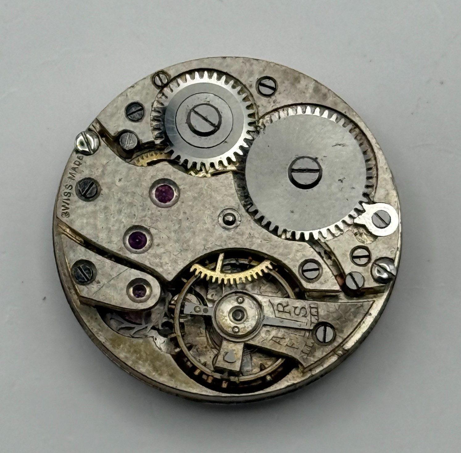 Unidentified Watch Movement Swiss Sub Seconds Manual Wind Parts Repair 24.7mm