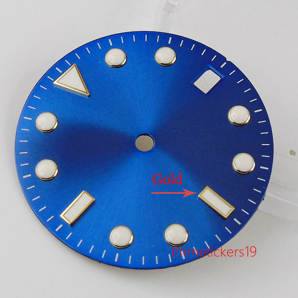 28.5mm Sunburst Watch Dial Face Date Fit NH35/NH35A Automatic Movement Blue Lume