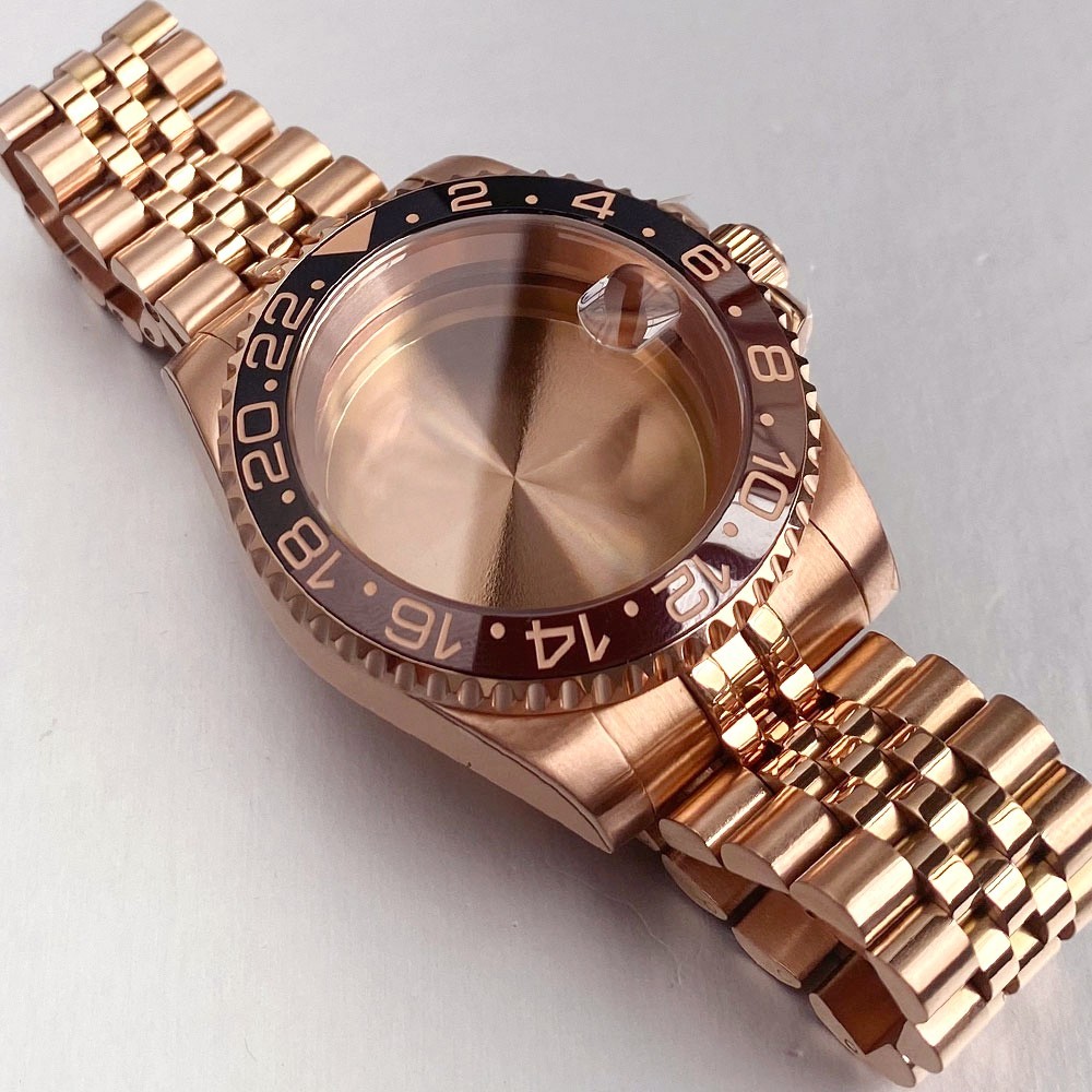20ATM 40mm Rose Gold Sapphire Glass Watch Case Fit NH35A NH36A ETA2824 PT5000