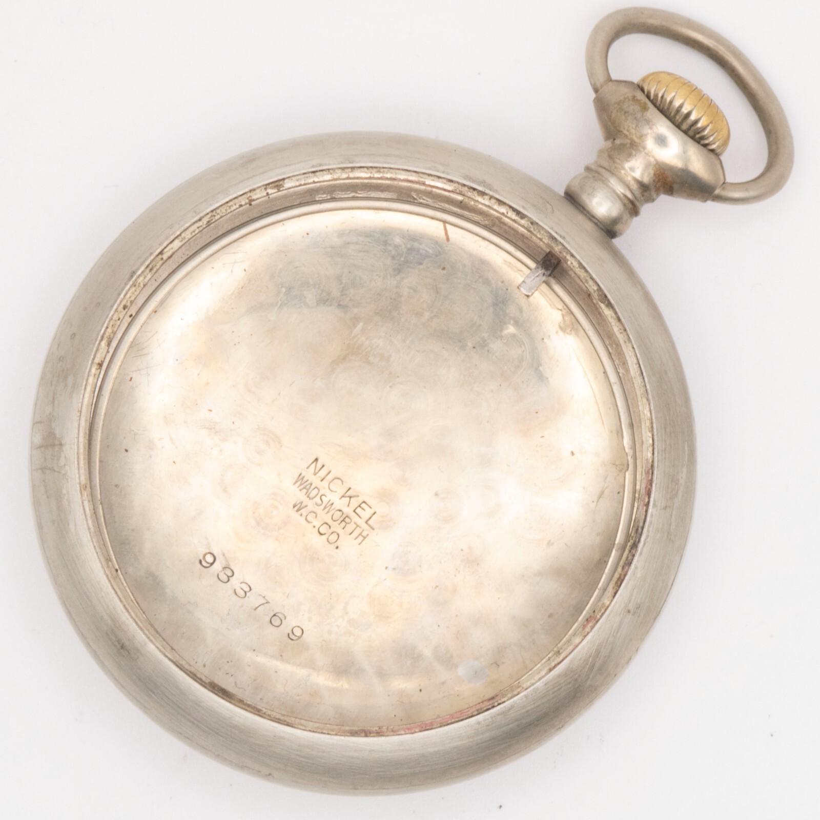Wadsworth 18-Size Open-Face Nickel Antique Pocket Watch Case with Train Motif