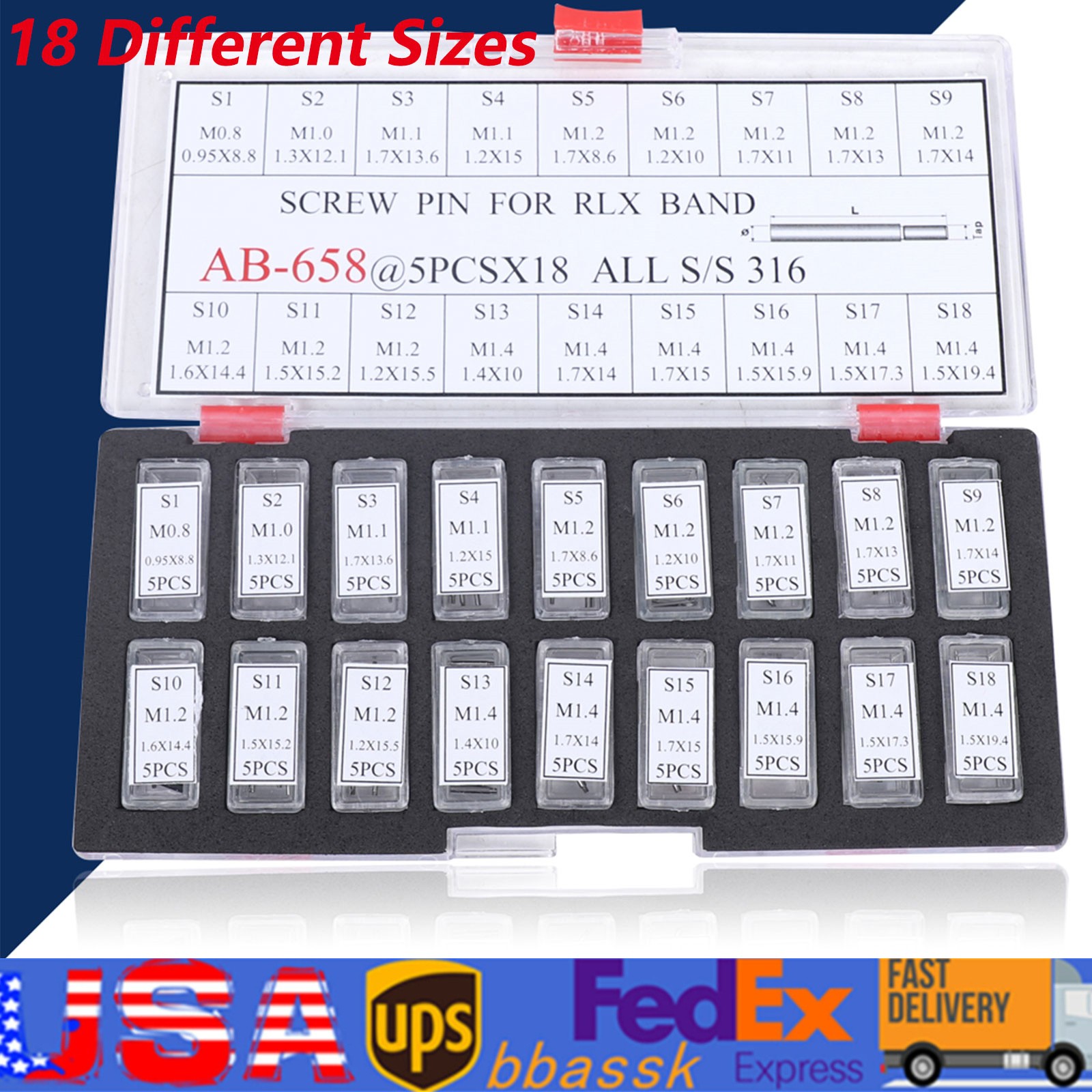 90 Screw Pins For Rolex Watch Links Bands Bracelets Straps Assorted Set