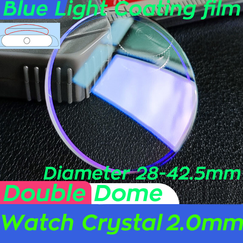 2.0mm Double Dome Mineral Glass Blue Light Coating Film Watch Crystal 28-42.5mm