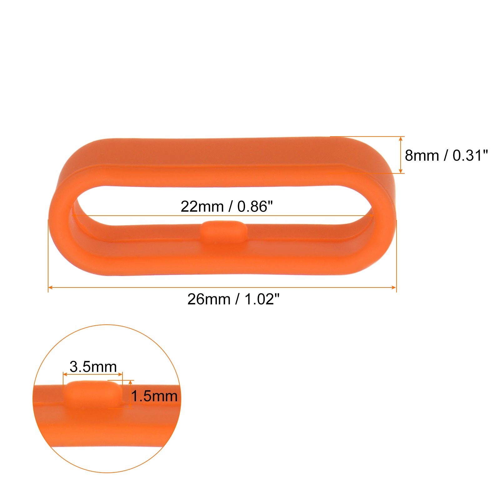 10Pcs Watch Band Strap Loops Silicone Fastener Rings for 22mm Band, Orange