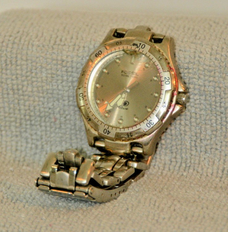 Seiko Quartz S2 Watch & Fossil Blue 50m Original Bands Water Resistant For Parts