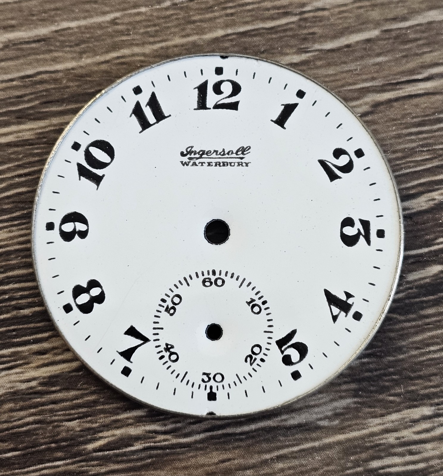 Ingersoll Waterbury 39.2mm Enamel Pocket Watch Dial Only ~ Excellent !!
