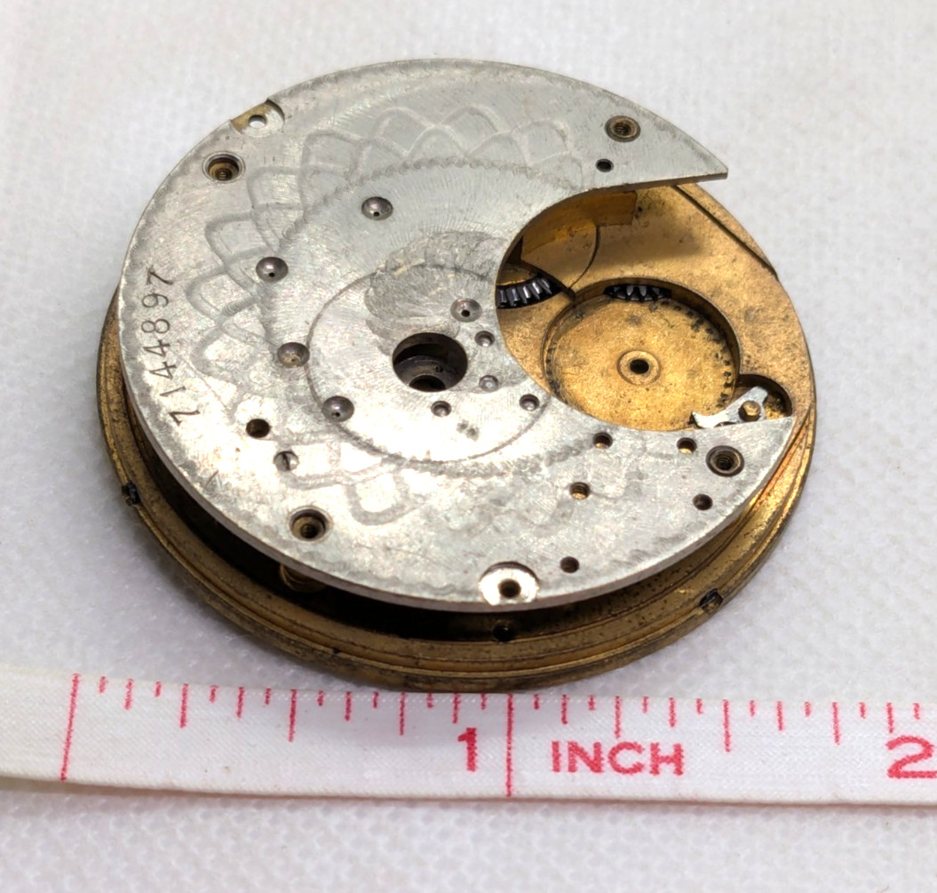Vintage Pocket Watch Verge Fusee Movement Engraving Brass Components 43 mm