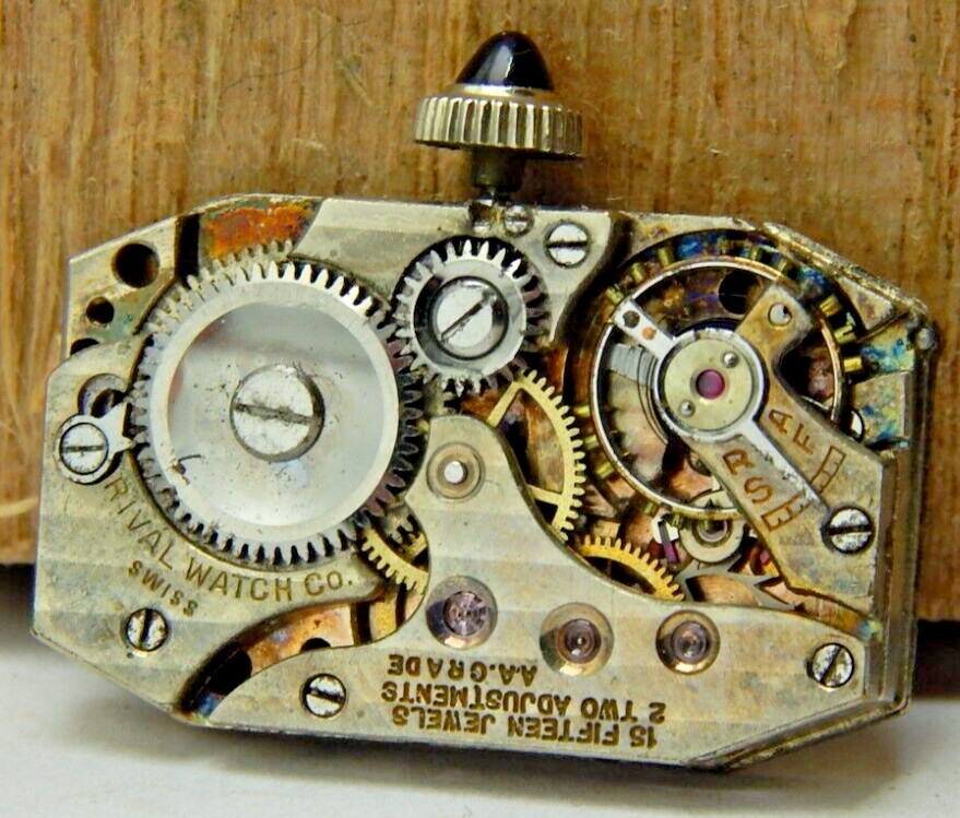Vintage Rival AA 15 jewel 2 Adjustment wrist watch movement with dial and hands