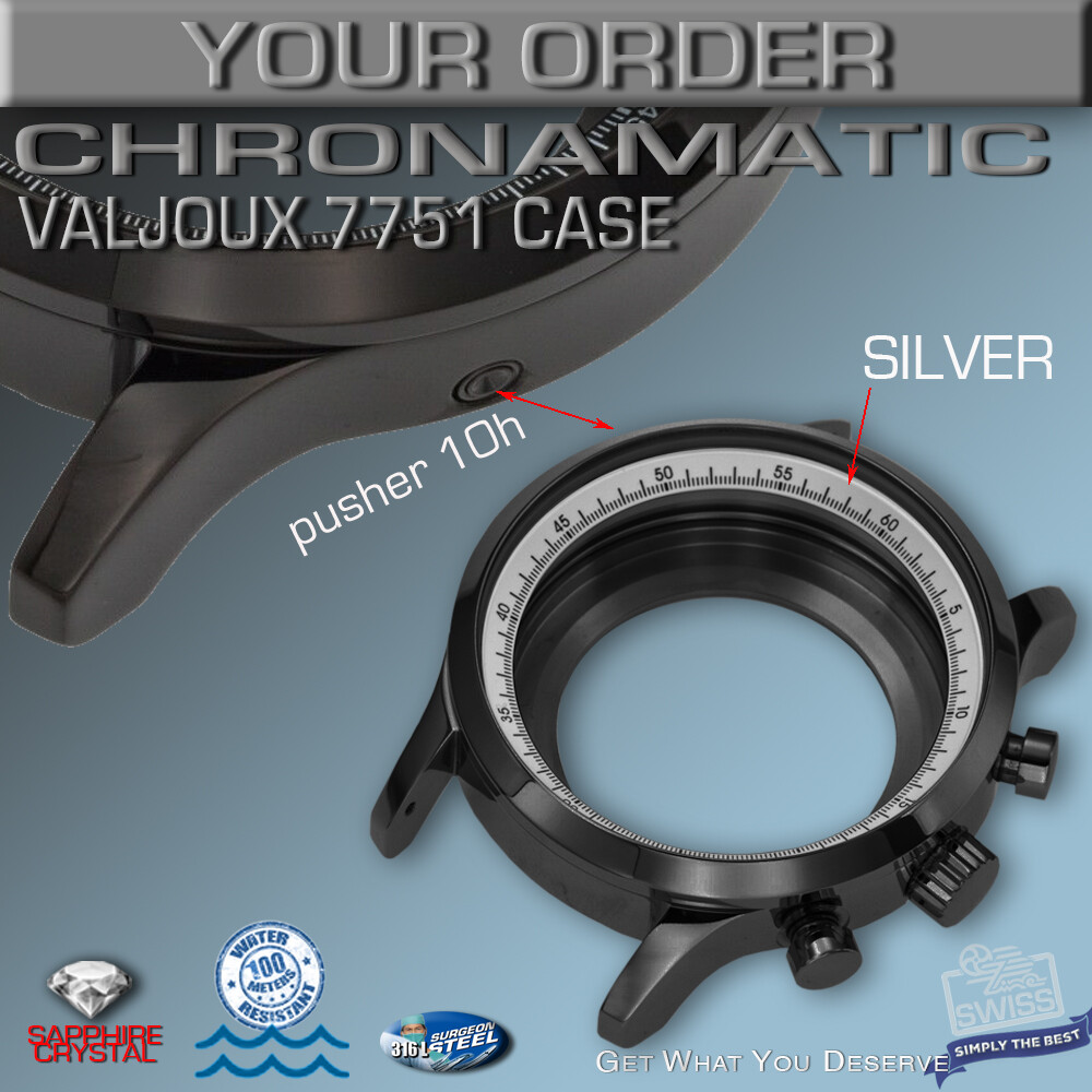 WATCH CASE CHRONOMATIC FOR MOVEMENT ETA VALJOUX 7751, ST-ST, BLACK PVD, 44 MM