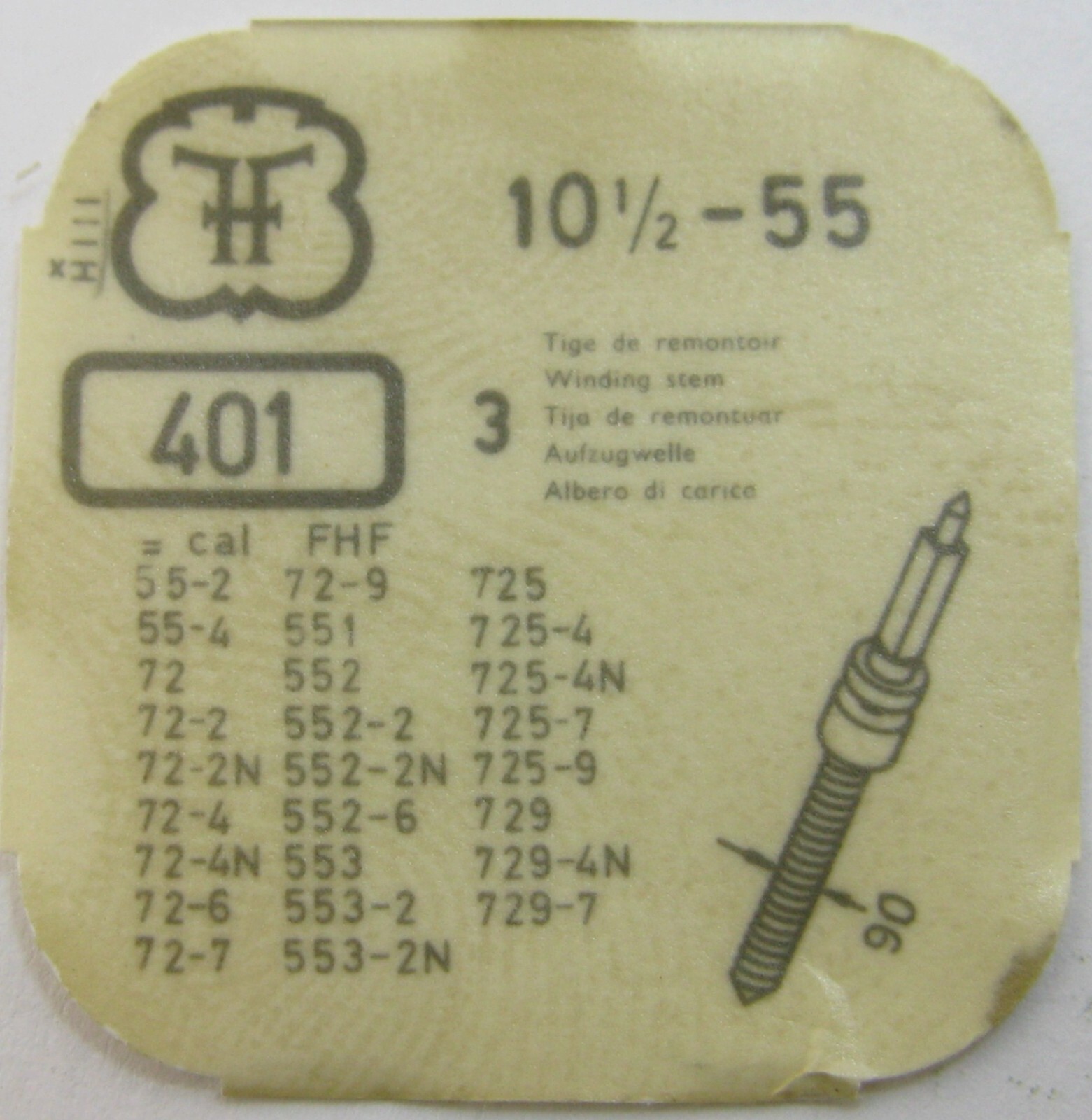 FHF 55 72 725 729 551 552 + … watch parts winding stem #401 x1 tap 10