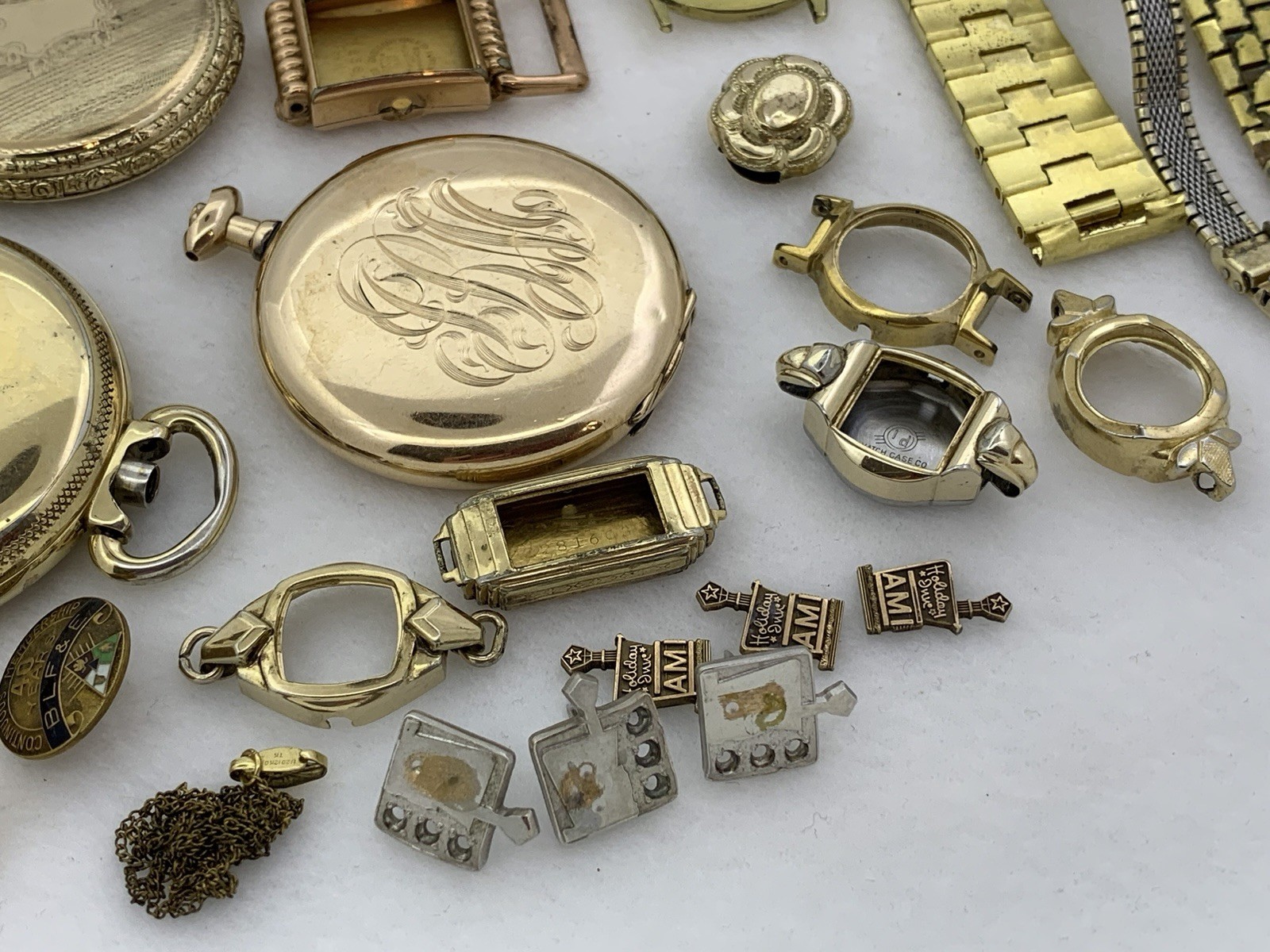 609 GRAMS Gold Filled RGP Plate Pocket Wrist Watch Case Scrap Lot & Other Pieces