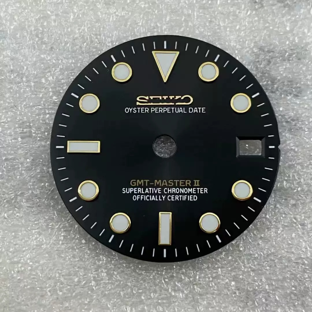 28.5mm GMT Watch Dial Green Blue Luminous For NH34 NH35 Movement