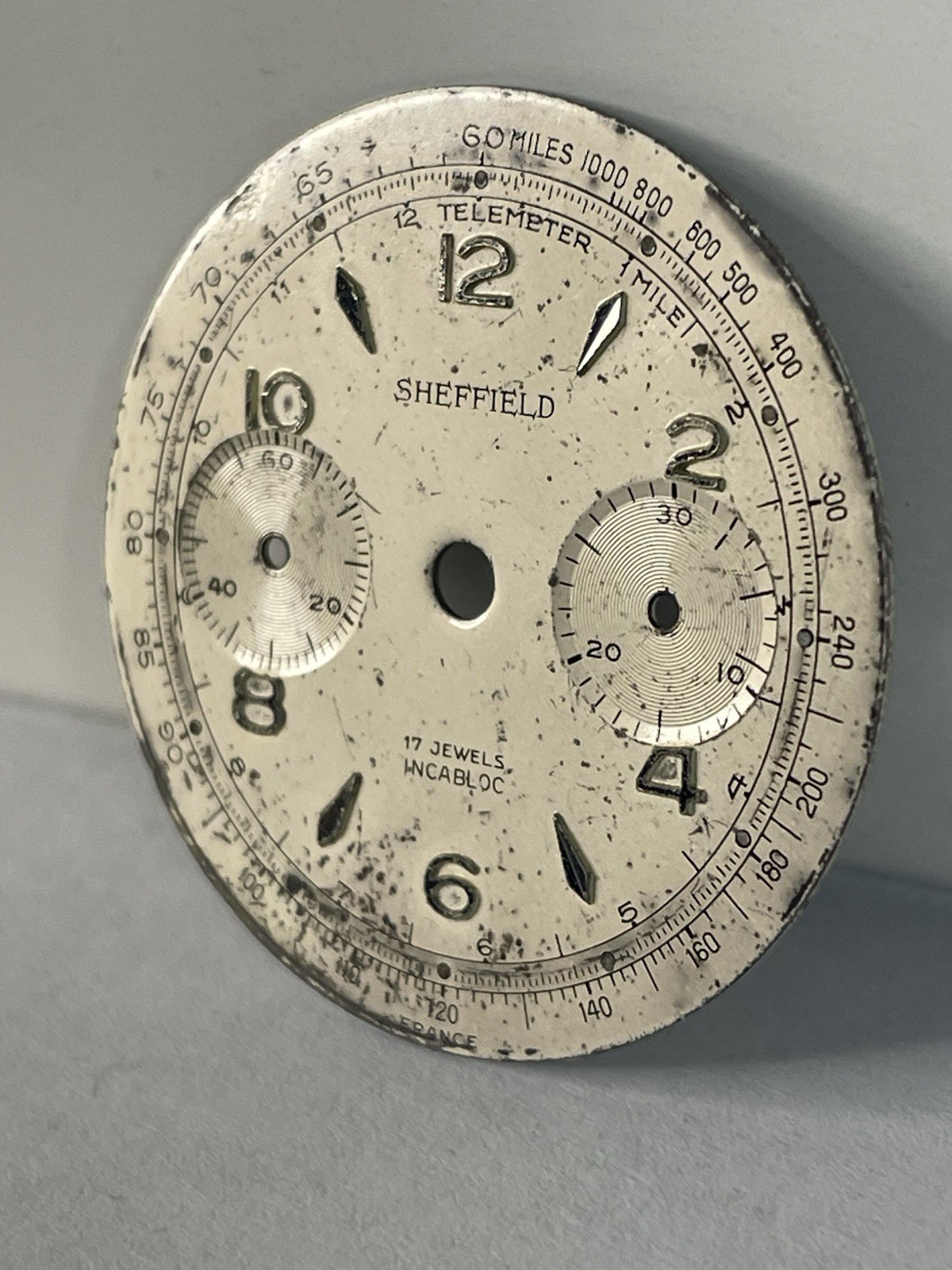 Vintage Sheffield Mechanical Chronograph 17 Jewel Incabloc White Dial 31.6mm